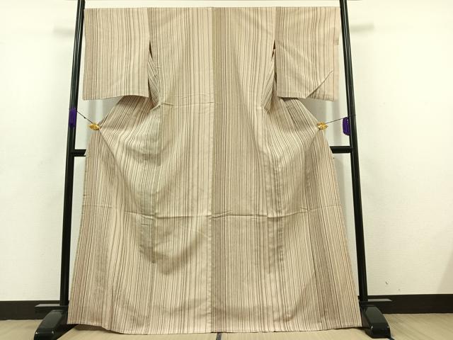 平和屋着物▽本塩沢 単衣 縞 正絹 逸品 AABD6059jh