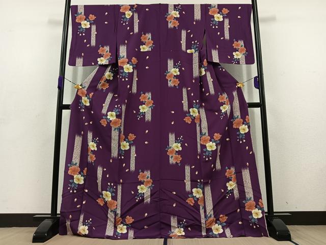 平和屋着物▽上質な小紋 単衣 草花文 ロング丈 正絹 逸品 AABD6061jh