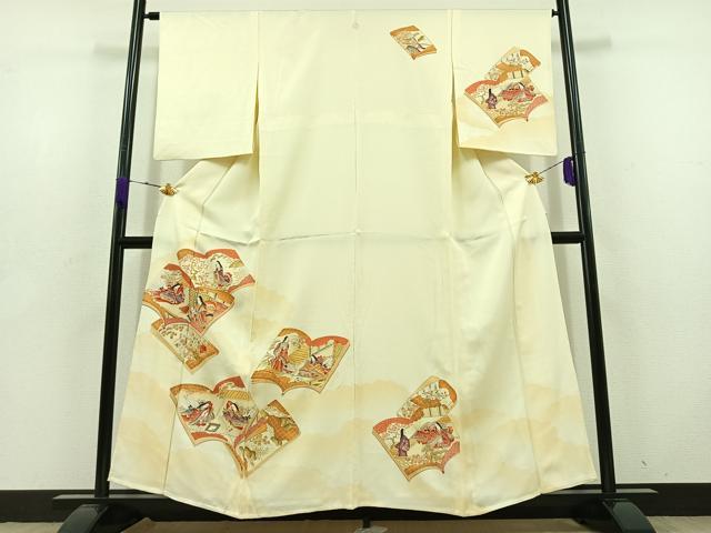平和屋着物▽訪問着 単衣 人物花文 金銀彩 正絹 逸品 AABD6070jh
