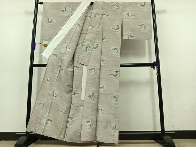 平和屋着物▽上質な紬 単衣 舞花文 正絹 逸品 AABD6075jh