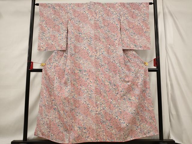 平和屋着物■小紋 道長風景花鳥文 洗える着物 AABD6163st