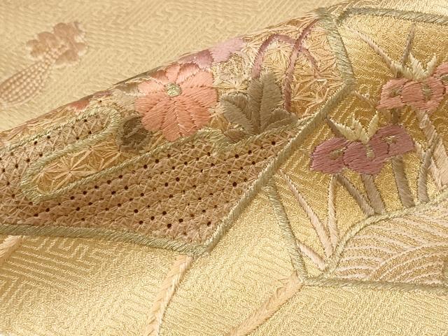 平和屋着物■中国三大刺繍 汕頭刺繍 スワトウ刺繍 訪問着 絞り 亀甲花文 金糸 正絹 逸品 AABD6198st
