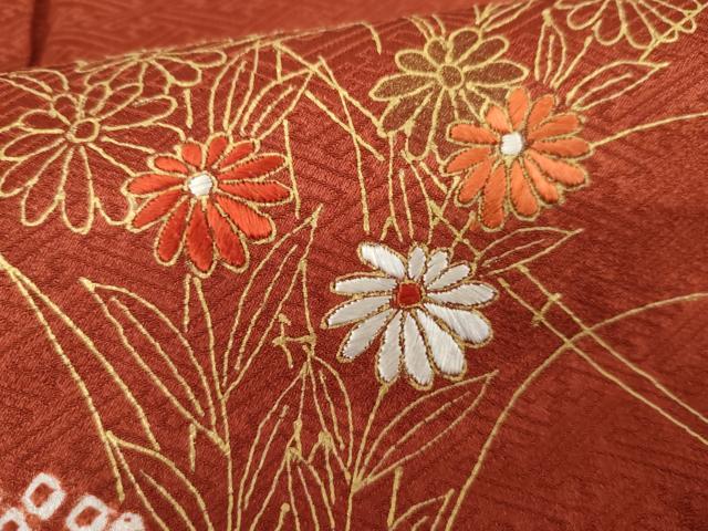 平和屋着物●訪問着 絞り 刺繍 流水枝花文 金彩 正絹 逸品 未使用 AABD6205cs