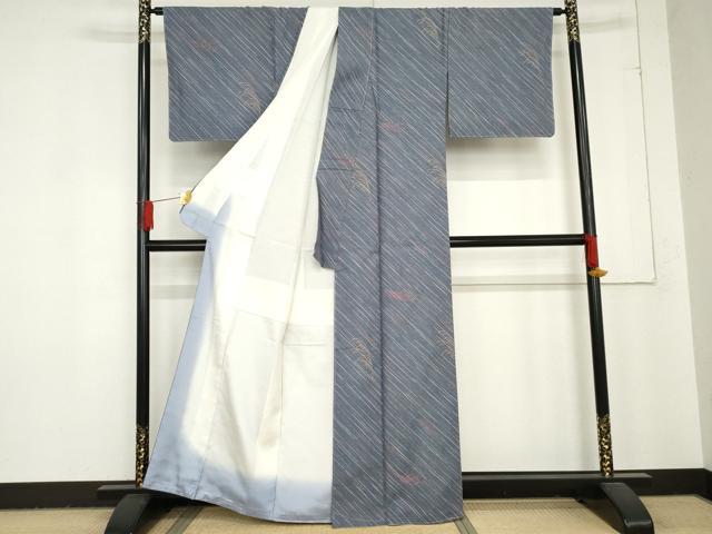 平和屋着物●結城紬 斜縞 舞花文 証紙付き 正絹 逸品 未使用 AABD6234cs
