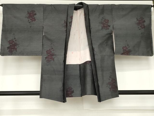 平和屋着物#羽織 本場大島紬 草花文 黒地 正絹 逸品 未使用 AABD6285cs