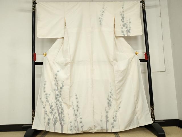 平和屋着物●訪問着 紬地 作家物 手描き 槍梅 正絹 逸品 AABD6307cs