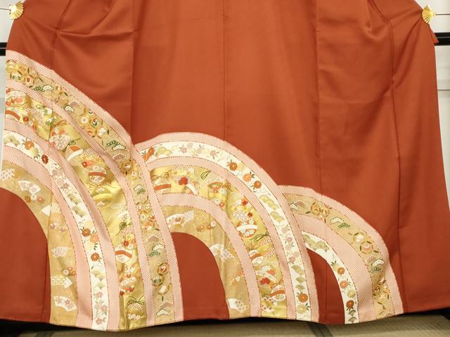 平和屋着物●豪華色留袖 駒刺繍 吉祥花鈴文 金糸 金彩 正絹 逸品 AABD6322cs