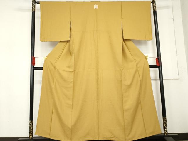 平和屋着物●上質な色無地 草花地紋 芥子色 正絹 逸品 AABD6341cs