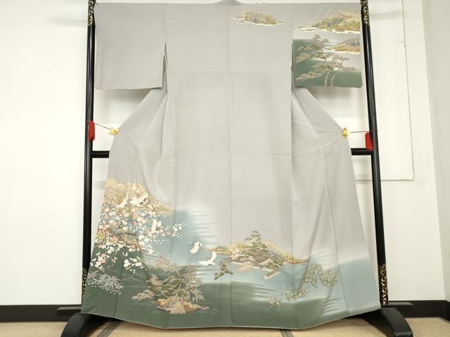 平和屋着物●訪問着 浜松飛鶴風景文 暈し染め 正絹 逸品 AABD6417cs