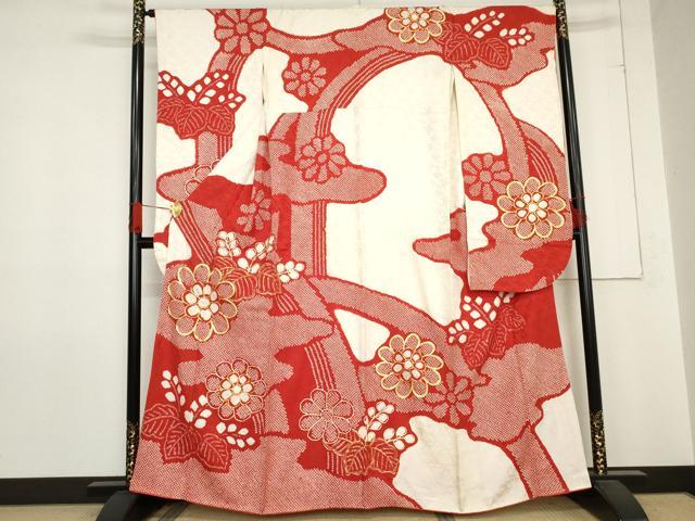 平和屋着物●豪華振袖 絞り 駒刺繍 舞花桐文 正絹 逸品 AABD6432cs
