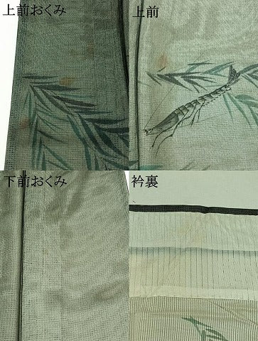 平和屋着物▽訪問着 紗袷 紗×絽 手描き 草葉文 海老 正絹 逸品 AABD6445jh