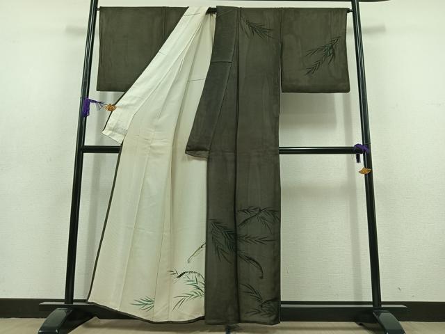 平和屋着物▽訪問着 紗袷 紗×絽 手描き 草葉文 海老 正絹 逸品 AABD6445jh
