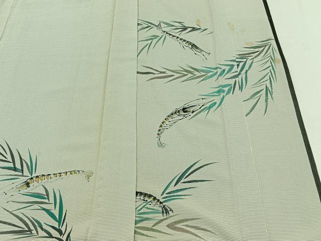 平和屋着物▽訪問着 紗袷 紗×絽 手描き 草葉文 海老 正絹 逸品 AABD6445jh