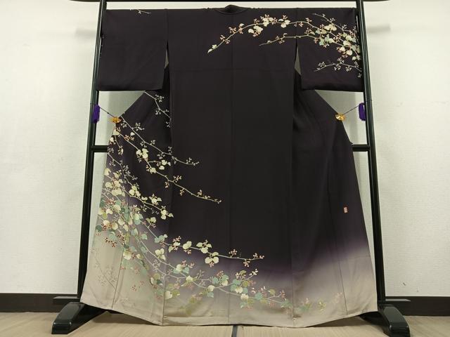 平和屋着物▽十日町友禅作家 阿部佳雪 訪問着 単衣 南天文 暈し染め 正絹 逸品 AABD6448jh