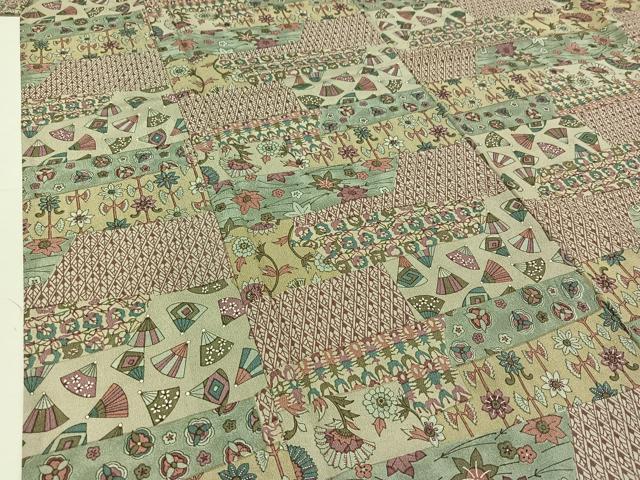 平和屋着物▽上質な小紋 単衣 横段花文 正絹 逸品 AABD6454jh