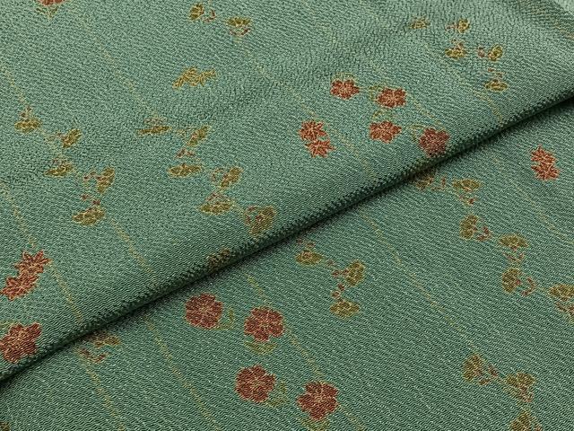 平和屋着物▽上質な小紋 単衣 草花文 鬼しぼ縮緬 正絹 逸品 AABD6457jh