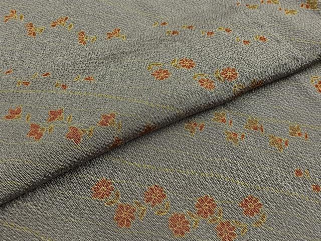 平和屋着物▽上質な小紋 単衣 草花文 鬼しぼ縮緬 正絹 逸品 AABD6458jh