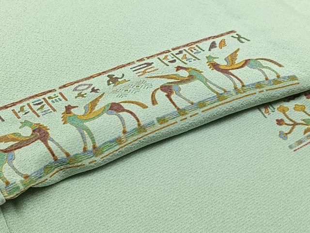平和屋着物▽上質な小紋 単衣 壁画文様 正絹 逸品 AABD6463jh