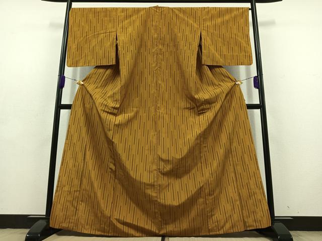 平和屋着物▽上質な紬 単衣 縞 正絹 逸品 AABD6465jh