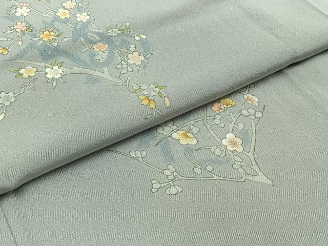平和屋着物▽訪問着 単衣 草花文 正絹 逸品 AABD6480jh