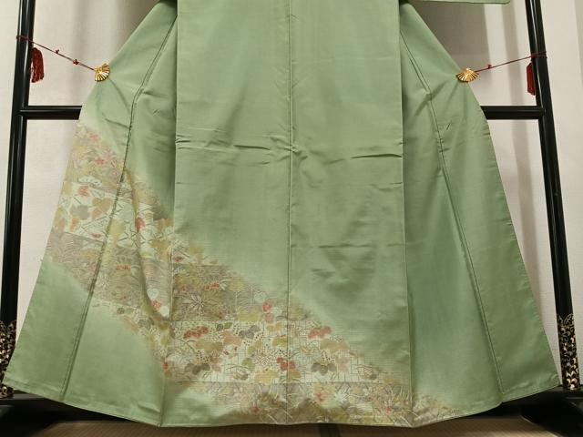 平和屋着物●本場大島紬 染大島 訪問着 草花舞蝶文 暈し染め 正絹 逸品 AABD6493ph