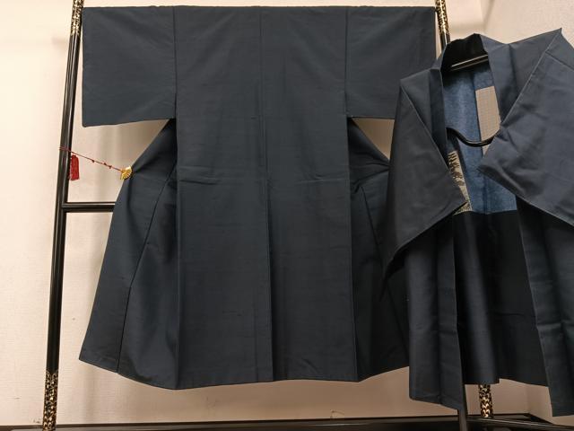 平和屋着物●男性 紬 アンサンブル 色無地 褐返し色 正絹 逸品 AABD6496ph