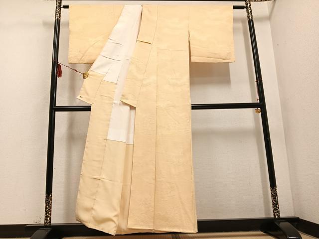 平和屋着物●上質な色無地 吉祥花地紋 丁子色 三越扱い 正絹 逸品 AABD6503ph
