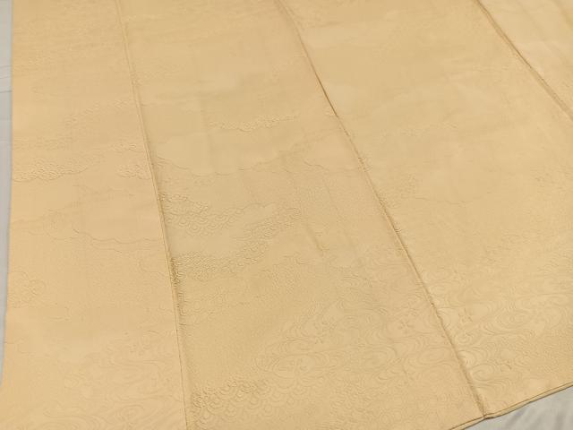 平和屋着物●上質な色無地 吉祥花地紋 丁子色 三越扱い 正絹 逸品 AABD6503ph
