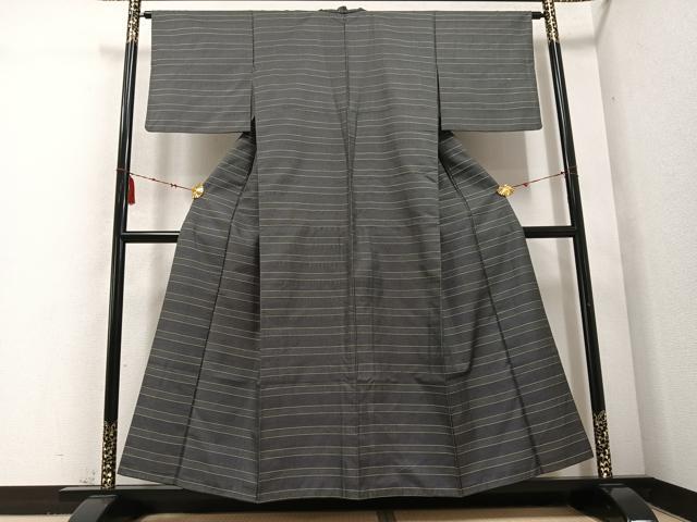 平和屋着物●お召 横段文 正絹 逸品 AABD6518ph