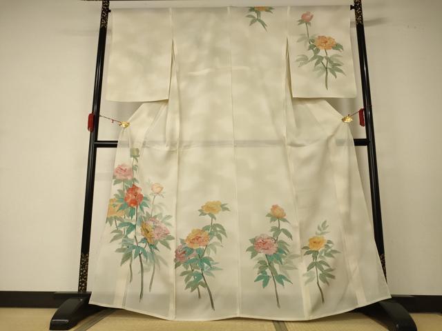 平和屋着物*夏物 訪問着 絽 手描き 草花文 正絹 逸品 AABD6573jd