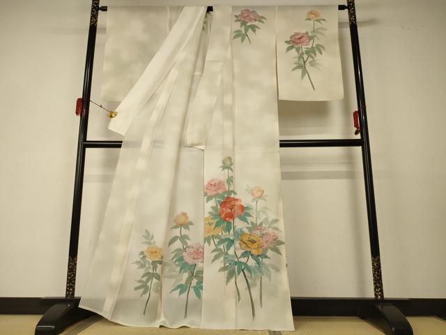 平和屋着物*夏物 訪問着 絽 手描き 草花文 正絹 逸品 AABD6573jd