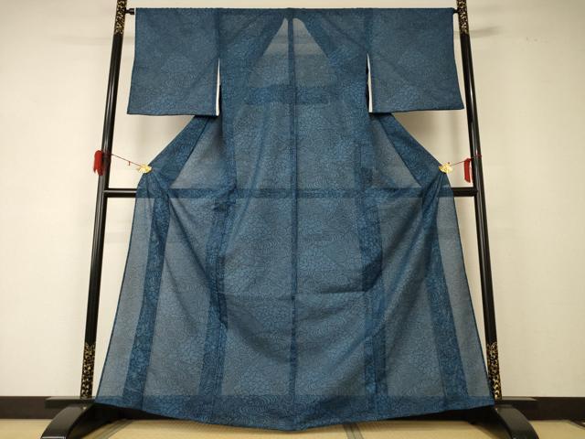 平和屋着物*夏物 小紋 絽 切嵌花文 洗える着物 AABD6585jd