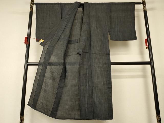 平和屋着物*男性 夏物 石川県指定無形文化財 能登上布 本麻手織上布 縞 麻 逸品 AABD6594jd