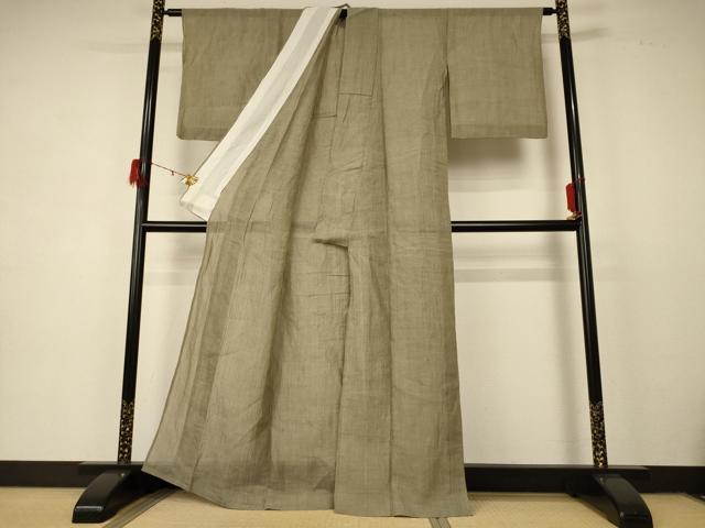平和屋着物*夏物 本場小千谷ちぢみ 利休茶色 麻 逸品 AABD6596jd