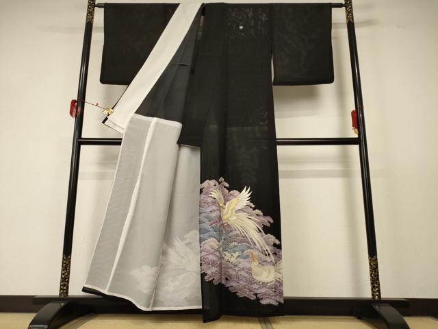 平和屋着物*夏物 黒留袖 絽 刺繍 飛鳥文 金彩 洗える着物 AABD6623jd