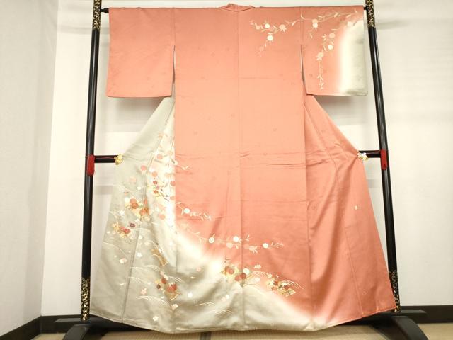 平和屋着物●十日町老舗ブランド 吉澤友禅 吾妻徳穂 訪問着 花筏文 暈し染め 正絹 逸品 AABD6651ck