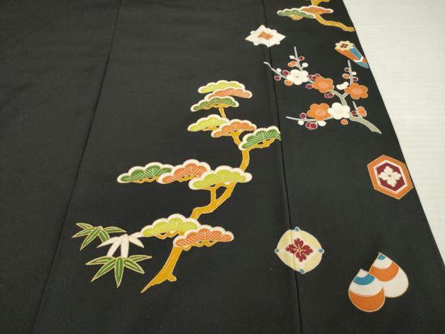 平和屋着物●豪華黒留袖 友禅 駒刺繍 松竹梅吉祥宝尽くし 金彩 正絹 逸品 AABD6693ck