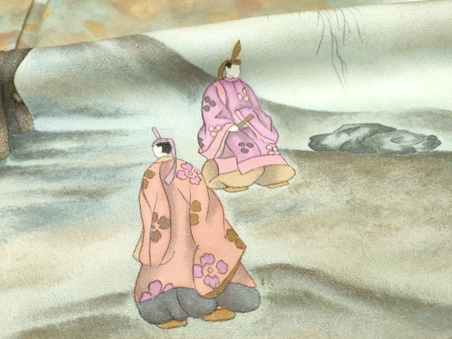 平和屋着物●訪問着 手描き 人物風景文 金彩 正絹 逸品 AABD6703ck