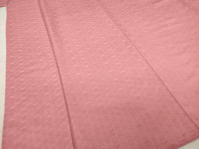 平和屋着物●上質な色無地 菱繋ぎ松地紋 甚三紅色 正絹 逸品 AABD6710ck