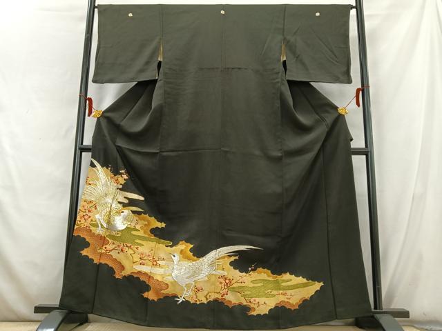 平和屋着物■豪華黒留袖 駒刺繍 花鳥霞文 金銀糸 金彩 正絹 逸品 AABD6777uw