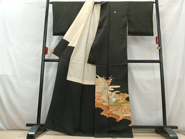 平和屋着物■豪華黒留袖 駒刺繍 花鳥霞文 金銀糸 金彩 正絹 逸品 AABD6777uw