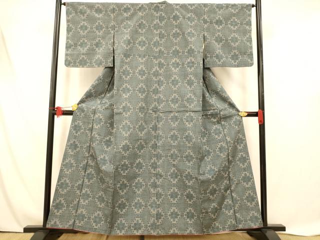 平和屋着物■上質な紬 花菱文 正絹 逸品 AABD6958fw