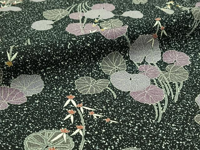 平和屋着物▽上質な小紋 単衣 草花文 黒地 正絹 逸品 AABD6969jh