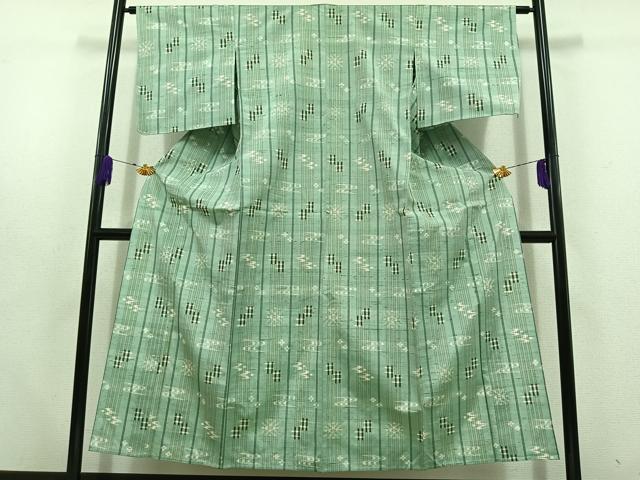 平和屋着物▽上質な紬 単衣 琉球絣 正絹 逸品 AABD6972jh