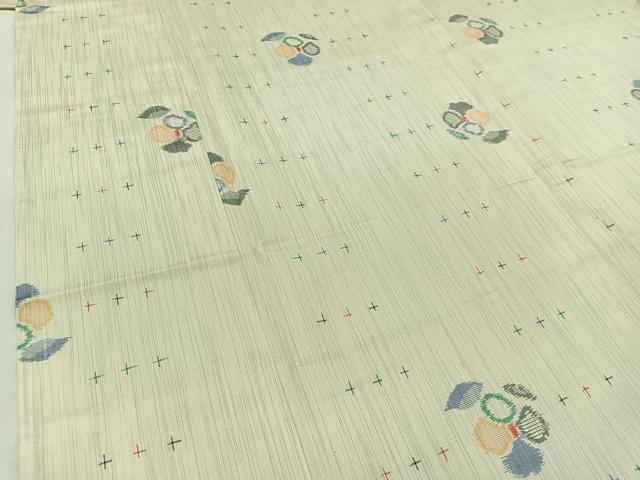 平和屋着物▽上質な紬 単衣 草花文 正絹 逸品 AABD6976jh