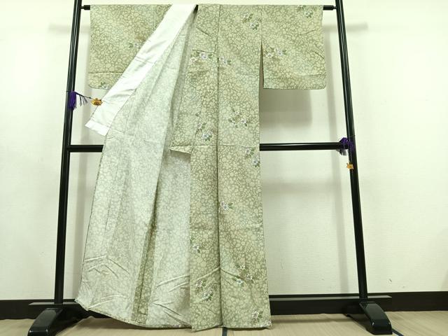 平和屋着物▽小紋 単衣 草花文 洗える着物 AABD6979jh
