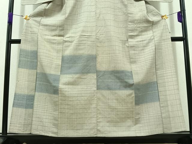 平和屋着物▽訪問着 単衣 紬地 横段文 正絹 逸品 AABD6986jh