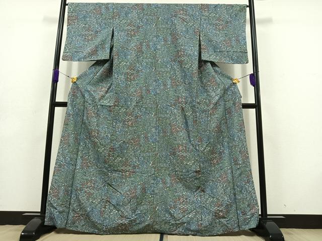 平和屋着物▽小紋 単衣 更紗花文 洗える着物 AABD7000jh
