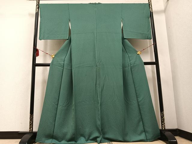 平和屋着物●上質な色無地 花地紋 老竹色 正絹 逸品 AABD7025ph