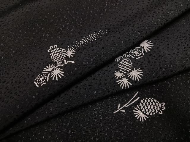 作家物　松葉　上品　小紋　黒　正絹 平和屋着物○上質な小紋 松 黒地 正絹 逸品 AABD7035ph